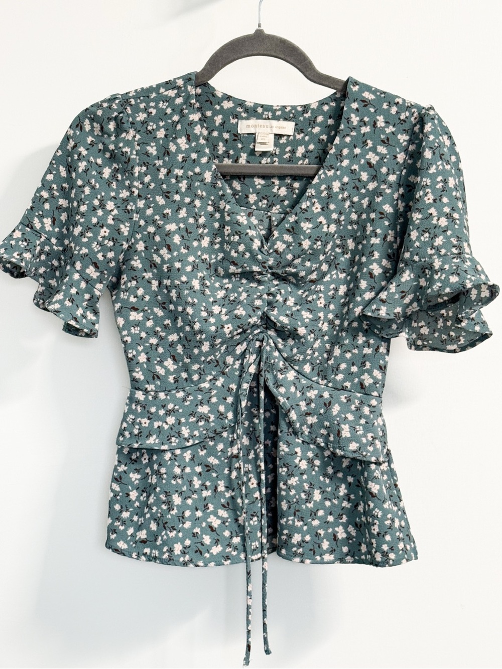 Monteau Los Angeles Dark Teal Floral Peplum Blouse XS